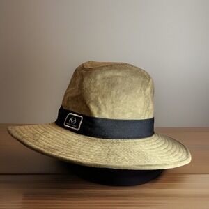 Realtree Outdoor Cap Hat S/M Brown Safari Wide Brim Fedora Canvas Distressed Tan